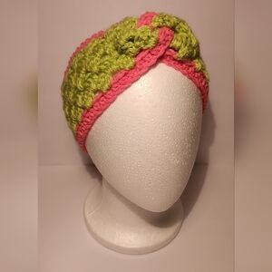 Handmade Pink and Green Crochet Headband